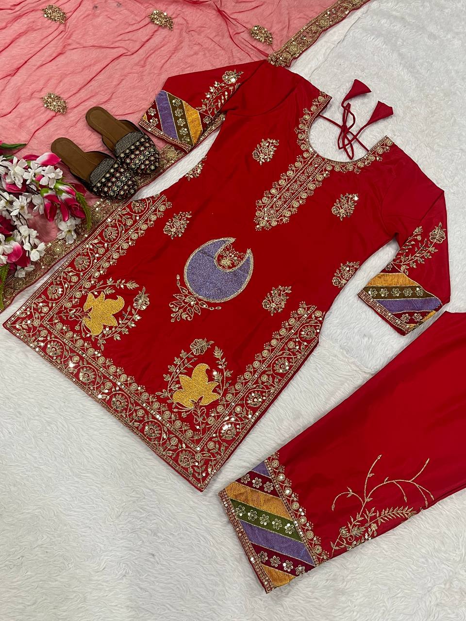 Attractive Red Color Embroidered Designer Salwar Suit