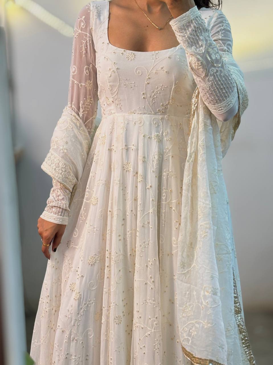 Wedding Wear White Color Embroidered Designer Anarkali Suit