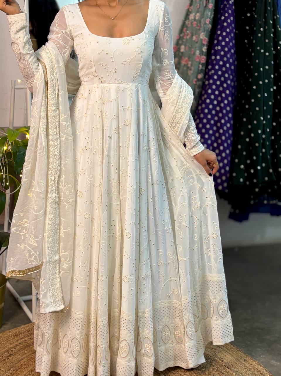 Wedding Wear White Color Embroidered Designer Anarkali Suit