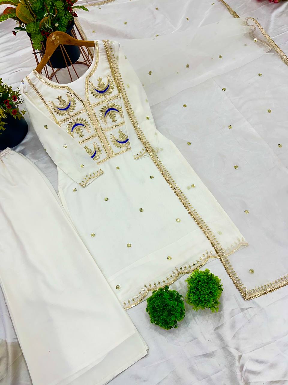 Preferable Off White Color Vichitra Silk With Heavy Coding Embroidery Sequence Work Salwar Suit