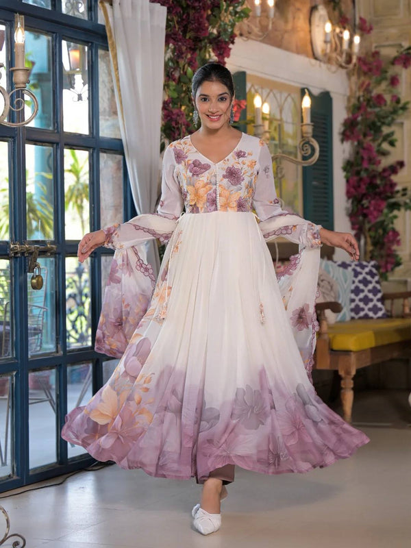 Party Wear Organza With Embroidery Designer Anarkali Gown Set