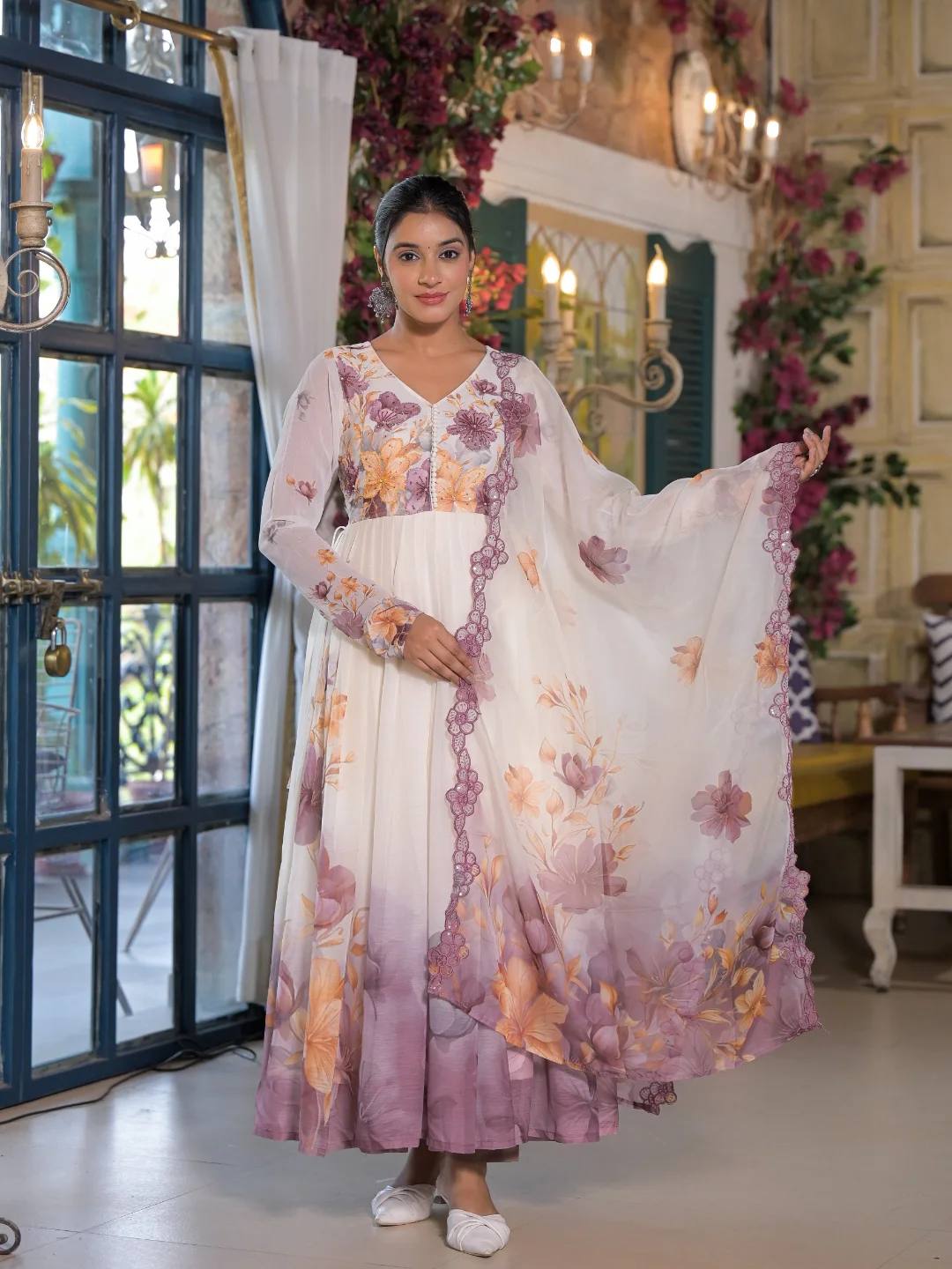 Party Wear Organza With Embroidery Designer Anarkali Gown Set