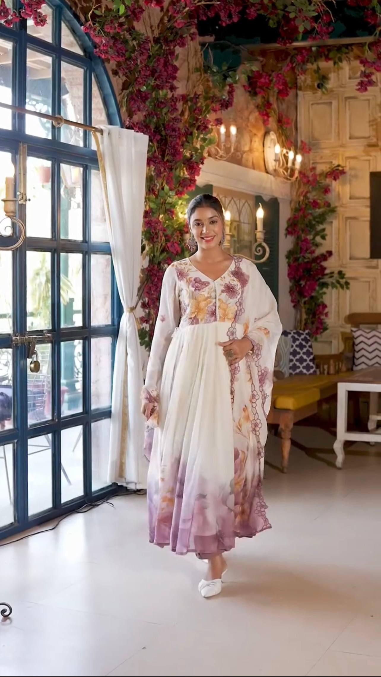 Party Wear Organza With Embroidery Designer Anarkali Gown Set