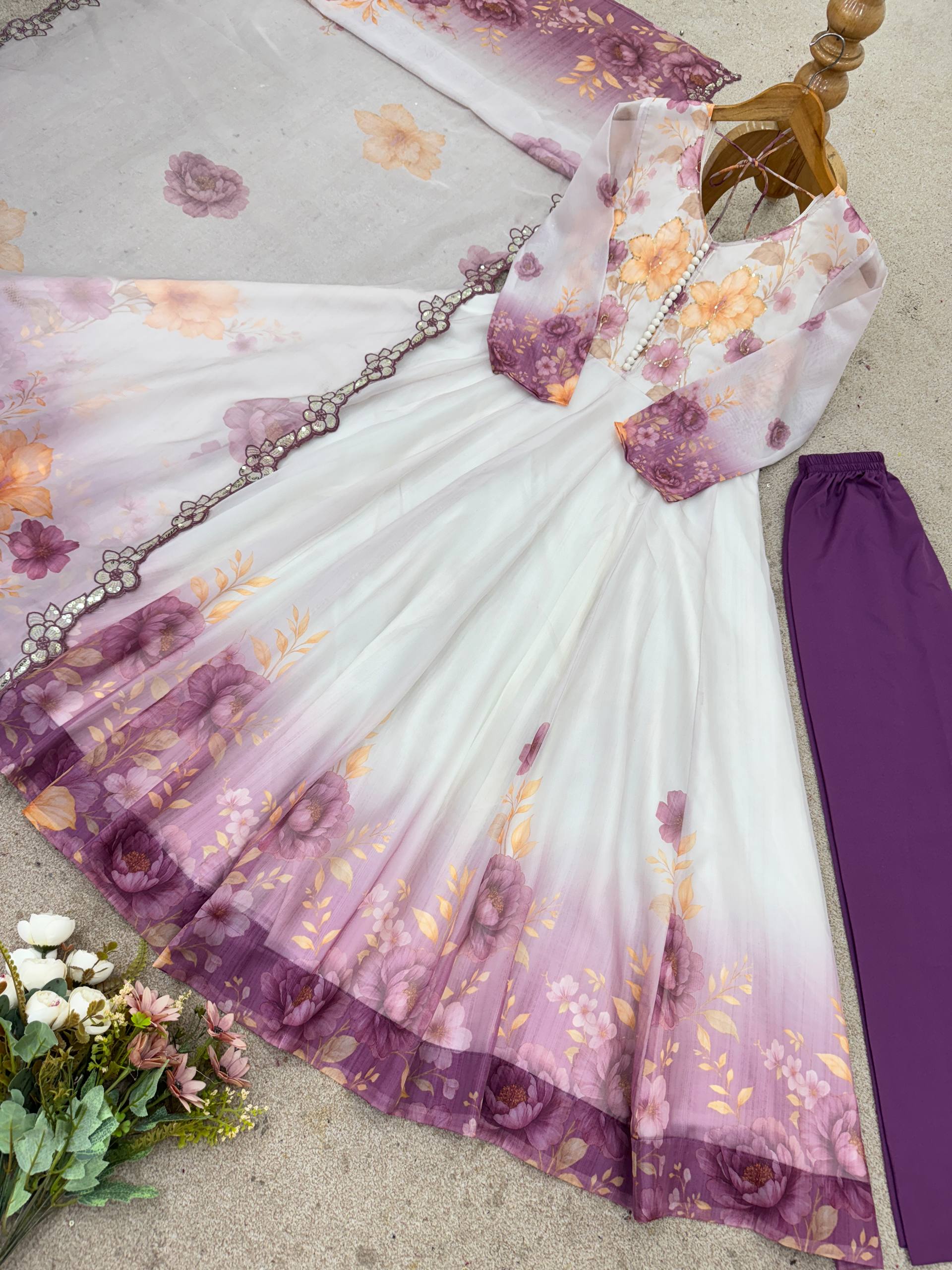 Party Wear Organza With Embroidery Designer Anarkali Gown Set