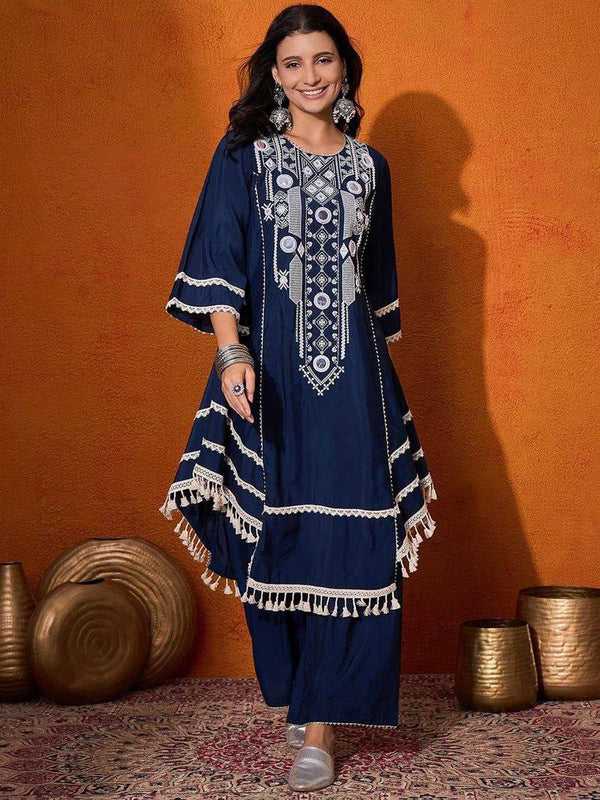 Navy Blue Color Pure Cotton Designer CO-Ord Set