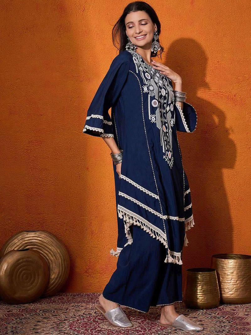 Navy Blue Color Pure Cotton Designer CO-Ord Set