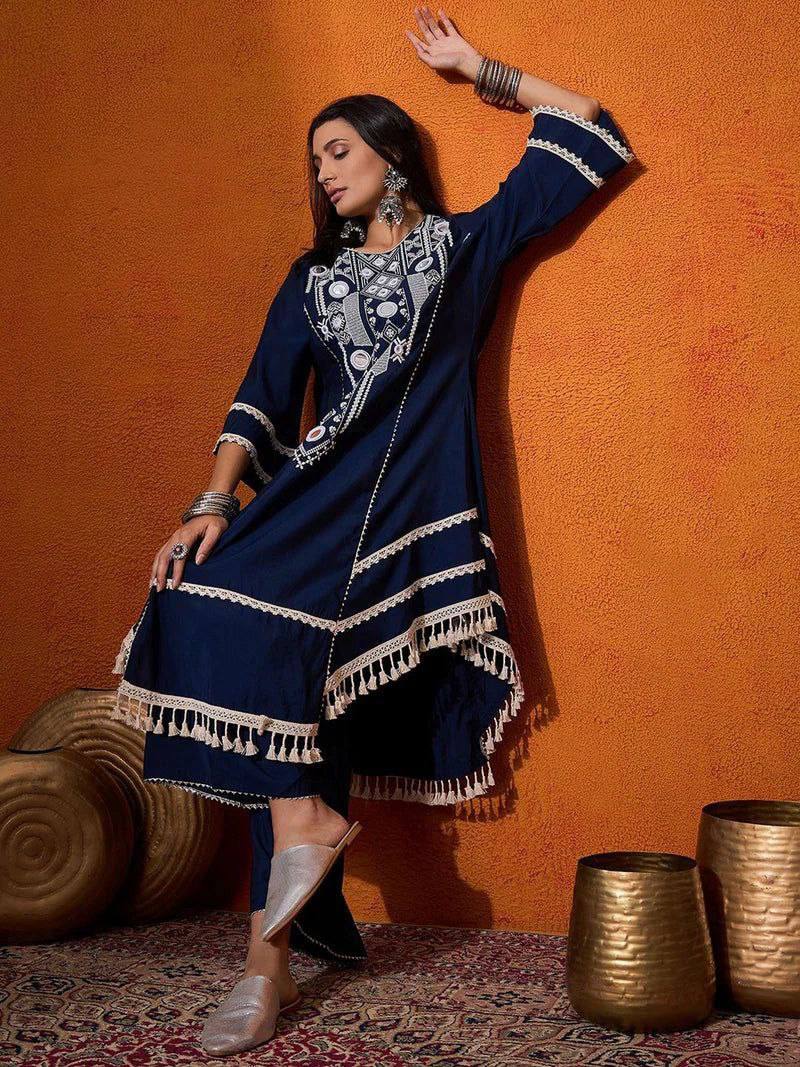 Navy Blue Color Pure Cotton Designer CO-Ord Set