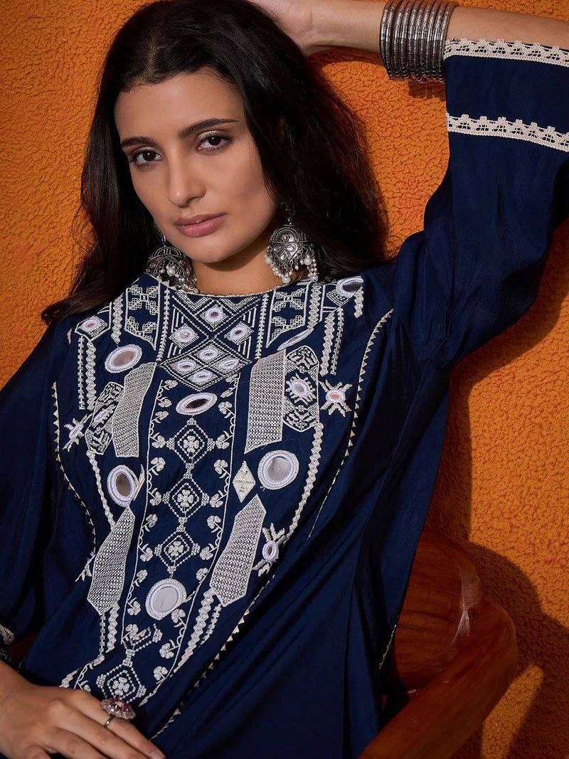 Navy Blue Color Pure Cotton Designer CO-Ord Set