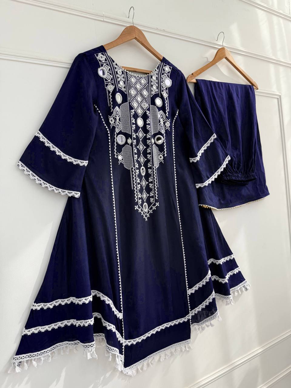 Navy Blue Color Pure Cotton Designer CO-Ord Set