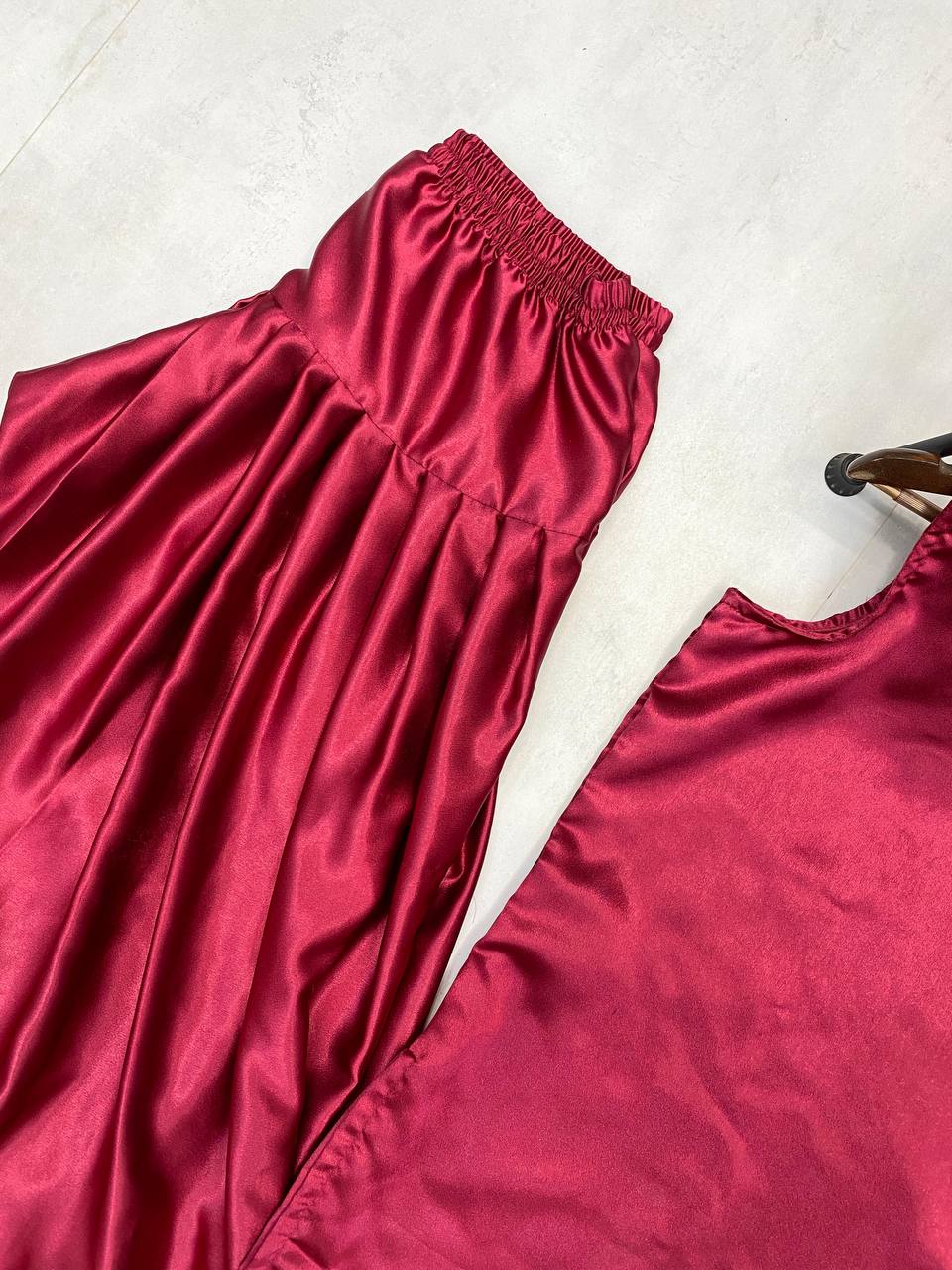 Beautiful Wine Color Moss Satin Designer Salwar Suit