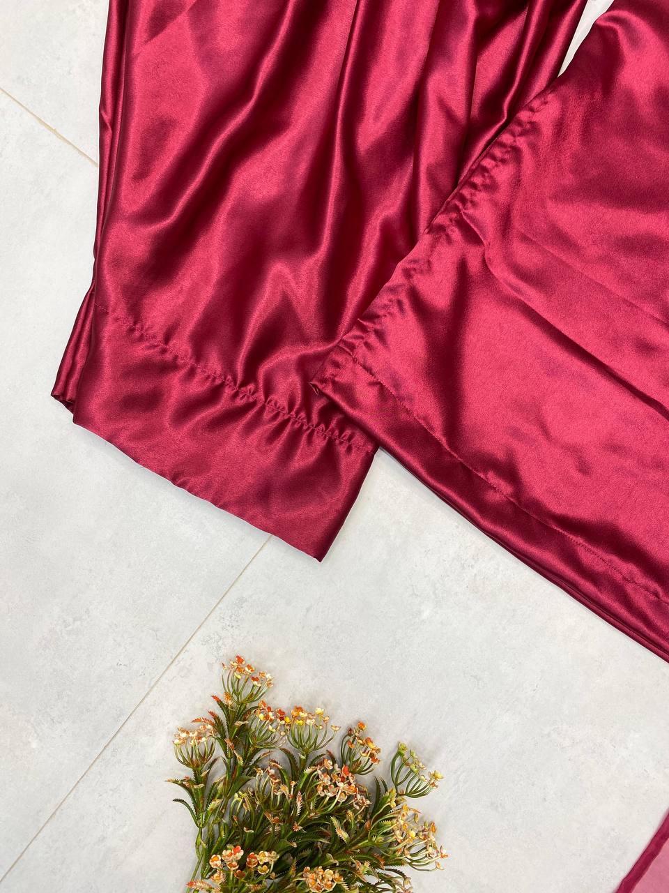 Beautiful Wine Color Moss Satin Designer Salwar Suit