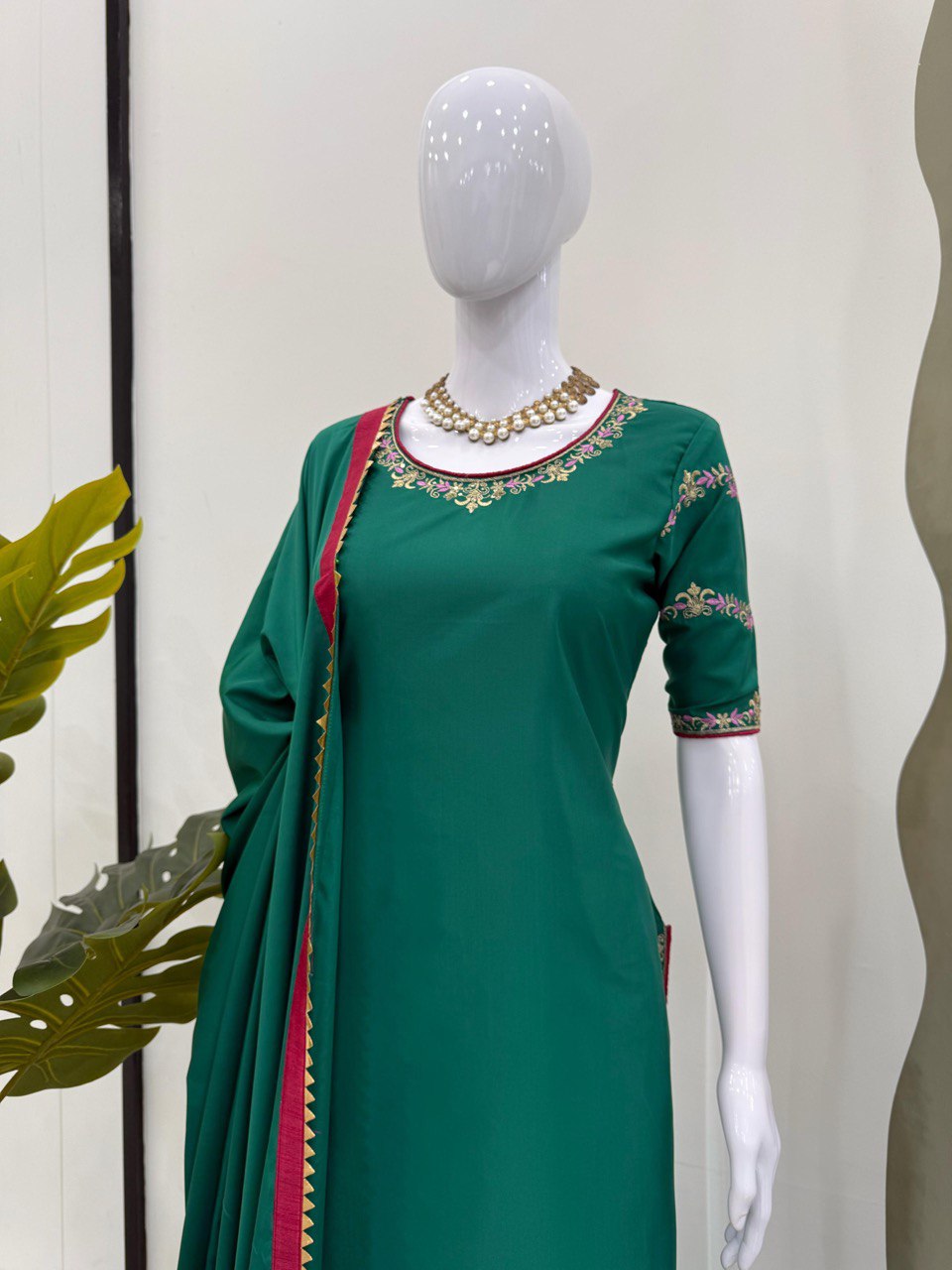 Party Wear Teal Green Natural Crepe And Thread With Sequence Work Sharara Suit