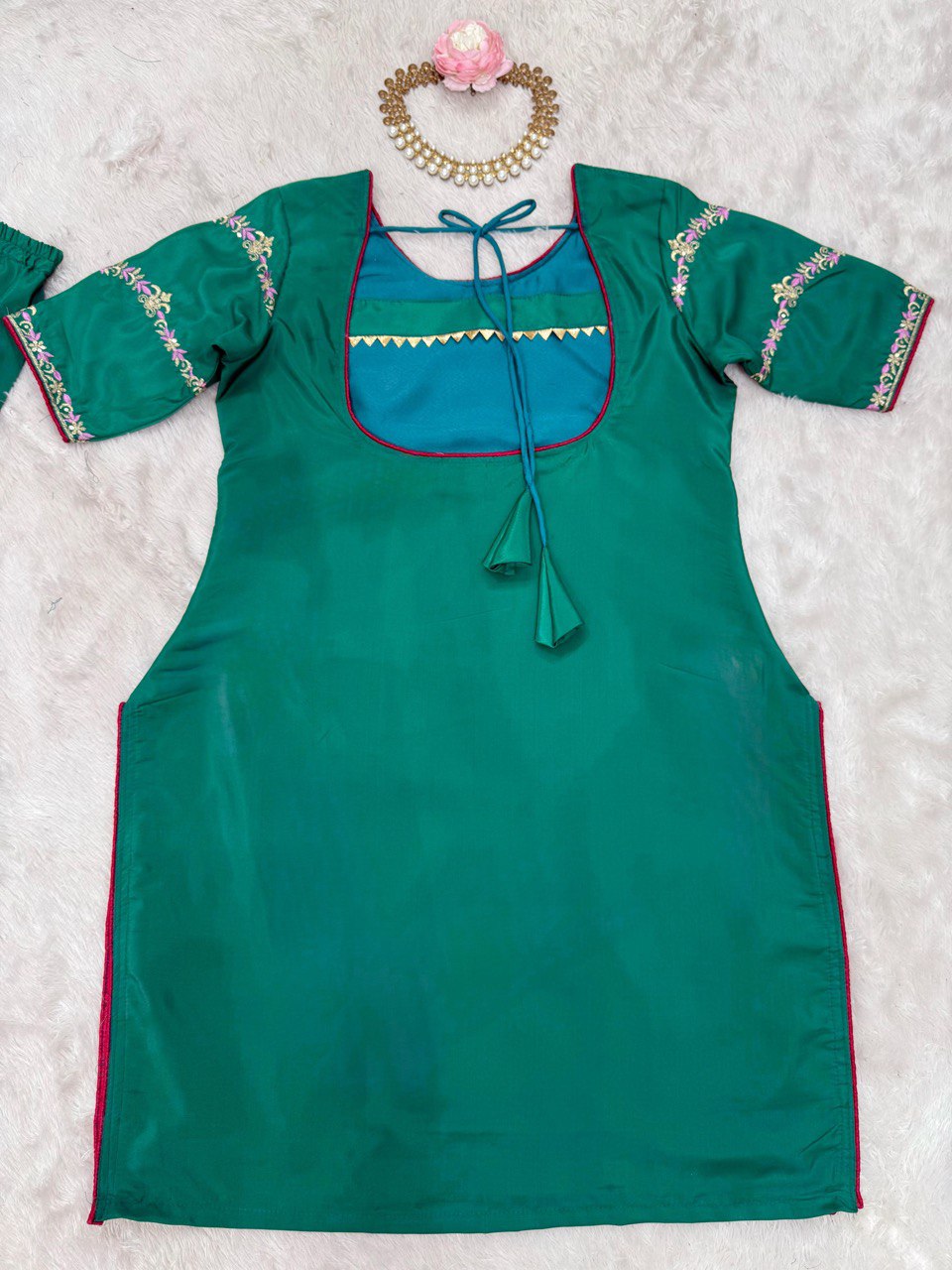 Party Wear Teal Green Natural Crepe And Thread With Sequence Work Sharara Suit