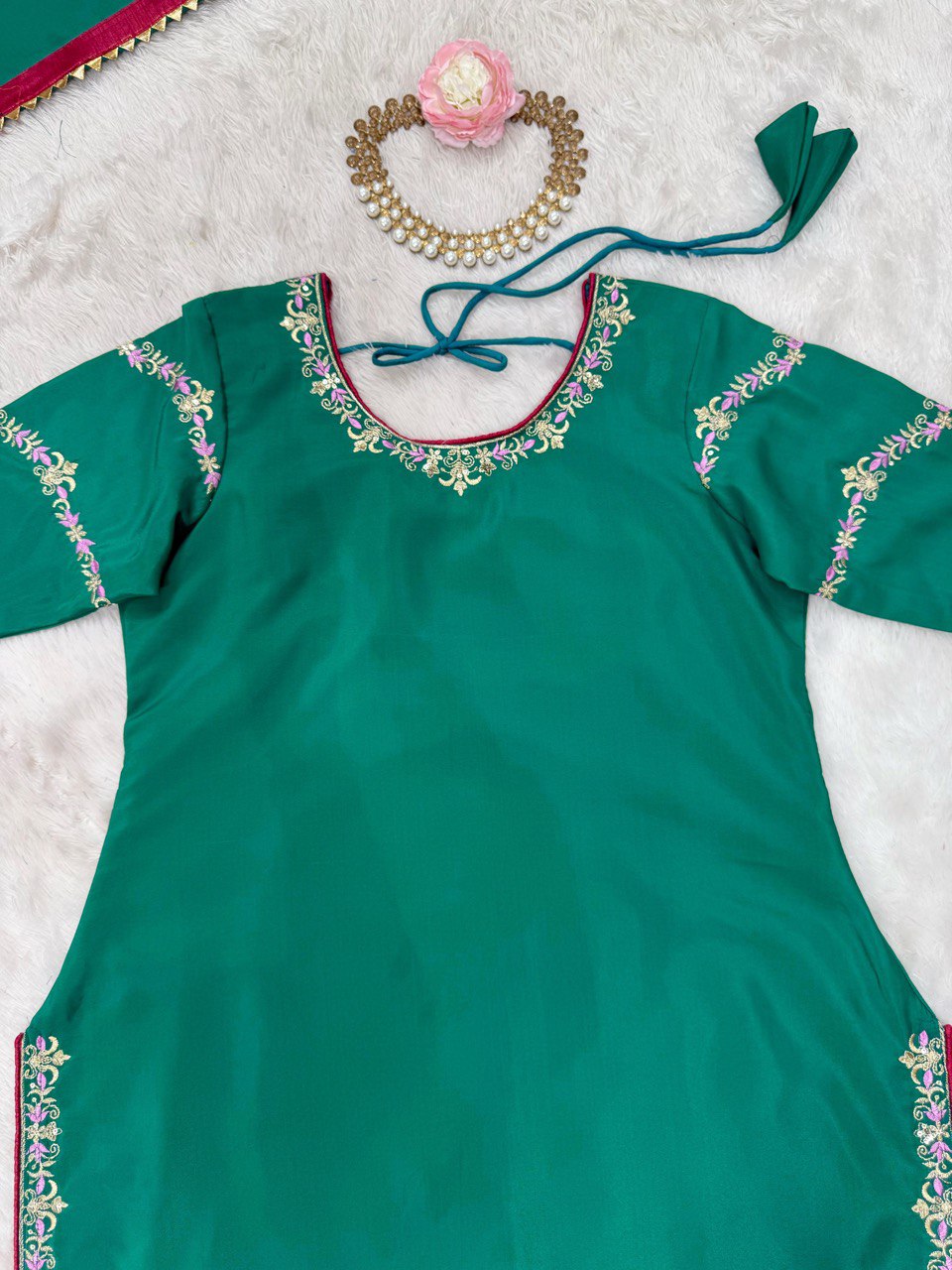 Party Wear Teal Green Natural Crepe And Thread With Sequence Work Sharara Suit