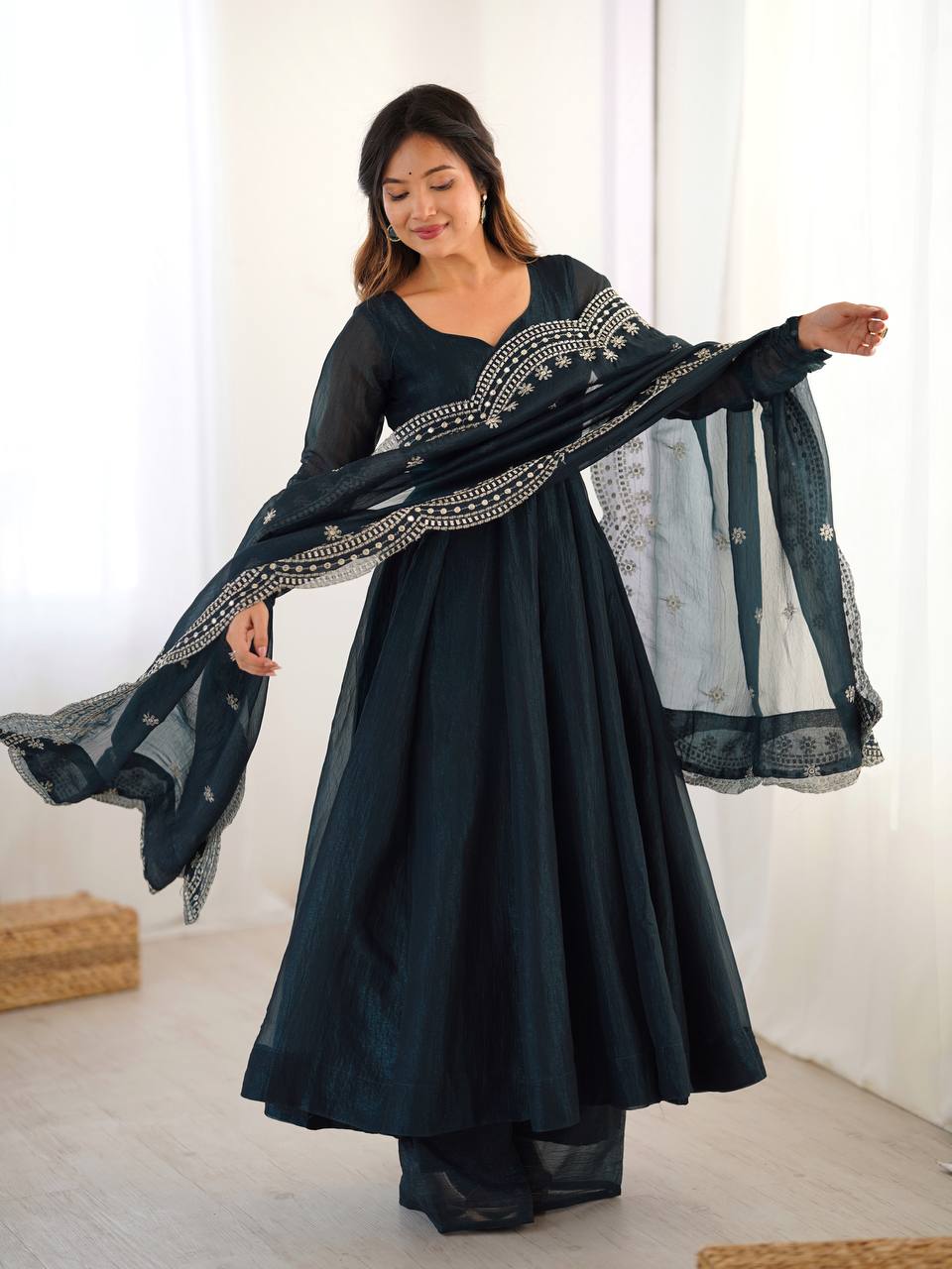Designer Party Wear Look Dark Green Color Heavy Fandy Silk Gown