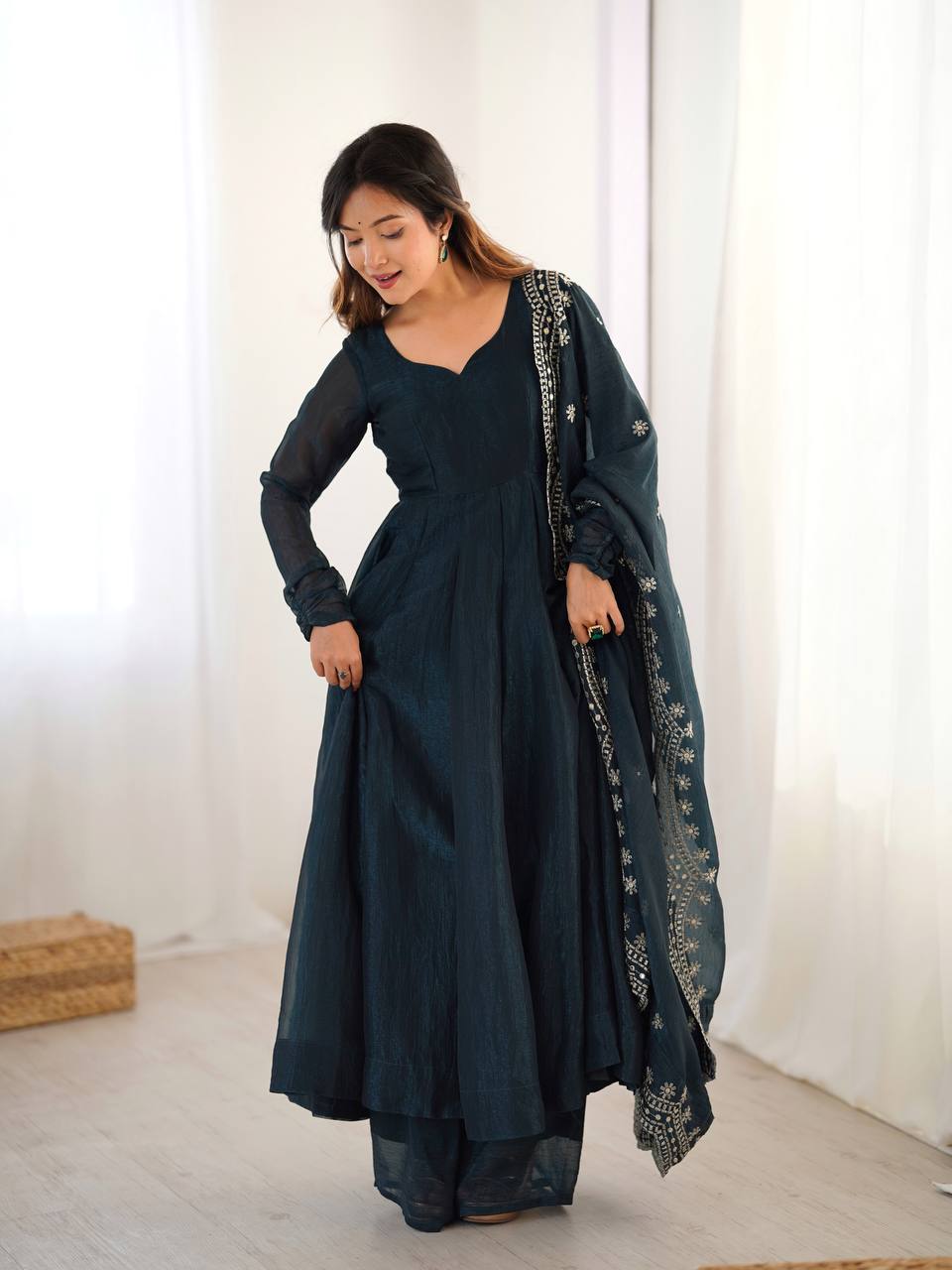 Designer Party Wear Look Dark Green Color Heavy Fandy Silk Gown