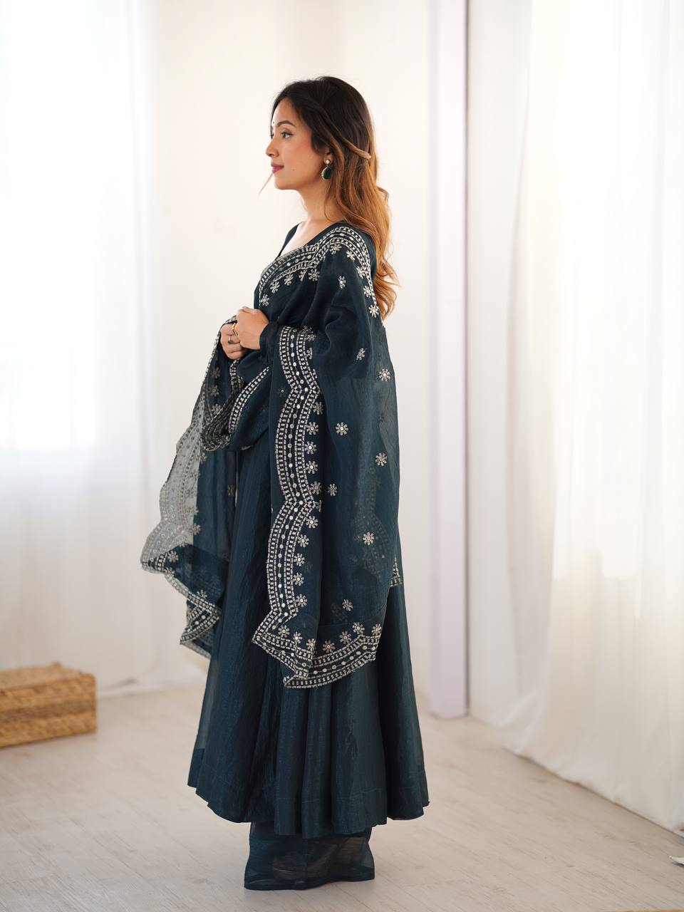 Designer Party Wear Look Dark Green Color Heavy Fandy Silk Gown