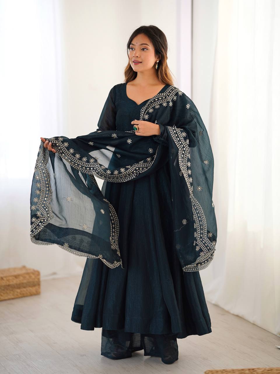 Designer Party Wear Look Dark Green Color Heavy Fandy Silk Gown
