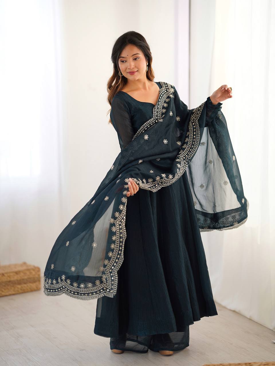Designer Party Wear Look Dark Green Color Heavy Fandy Silk Gown