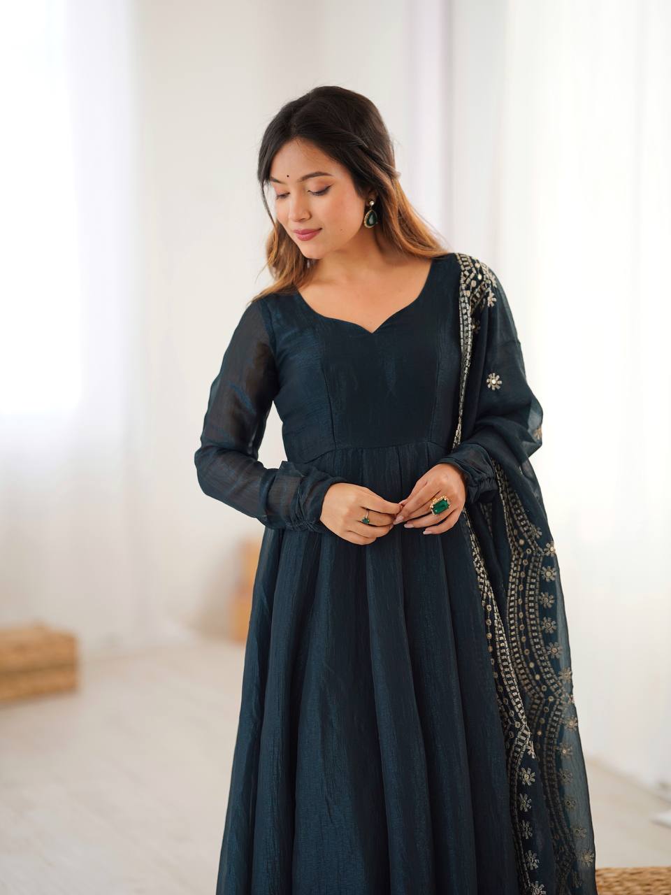 Designer Party Wear Look Dark Green Color Heavy Fandy Silk Gown