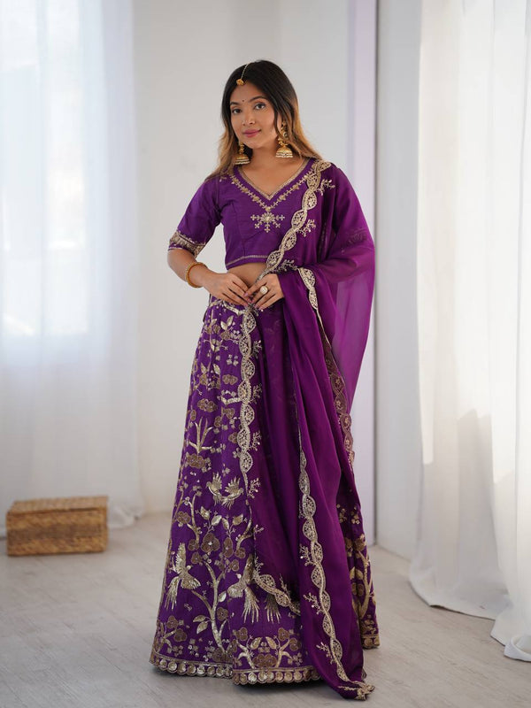 Elegance Purple Color Heavy Thai Silk With Sequins Work Lehenga Choli