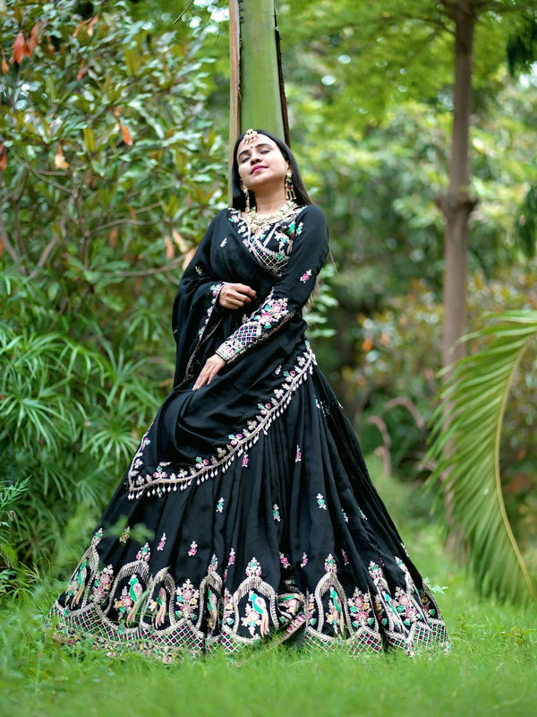 Designer Black Color Embroidered Lehenga Choli Set