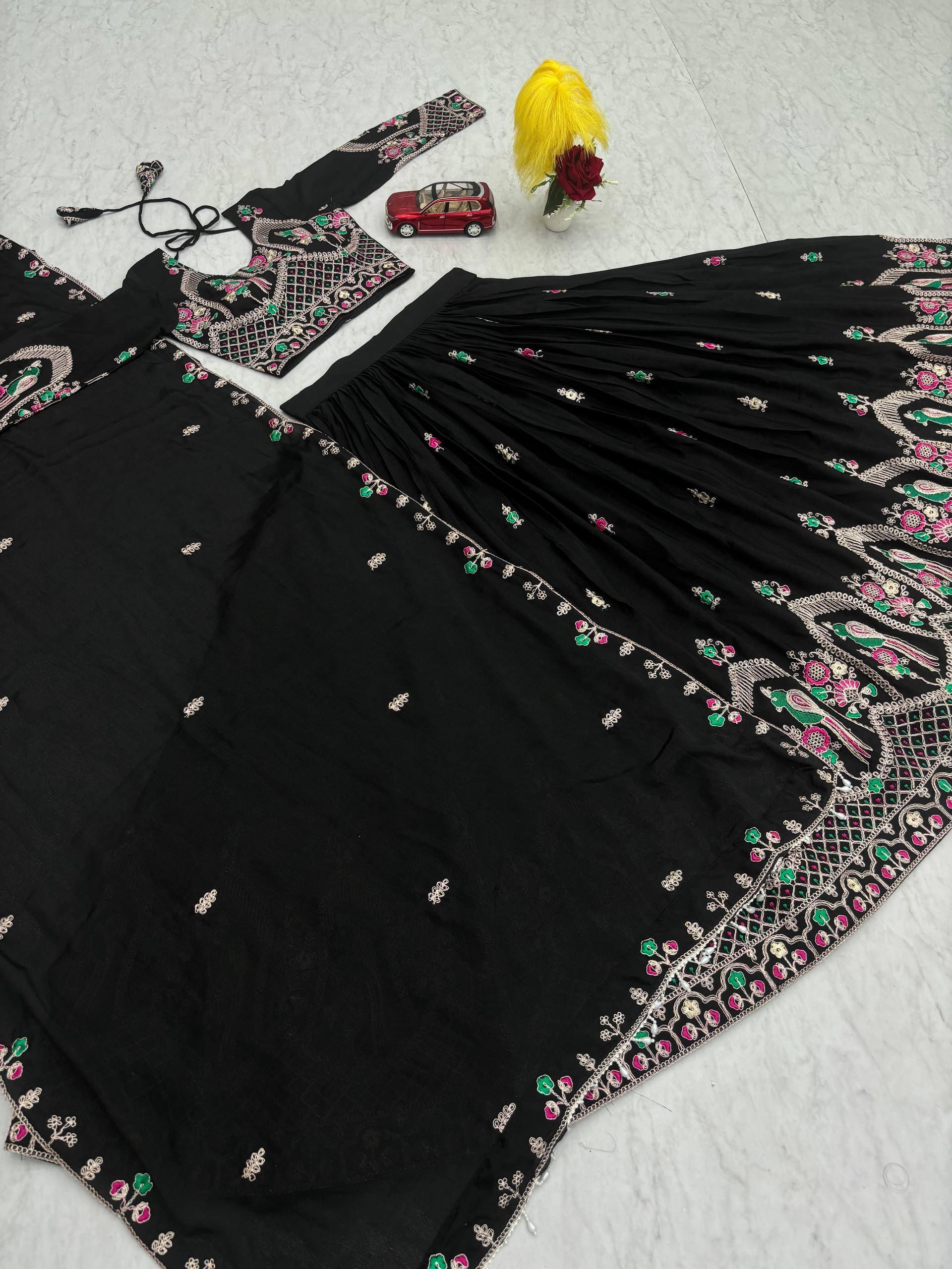 Designer Black Color Embroidered Lehenga Choli Set