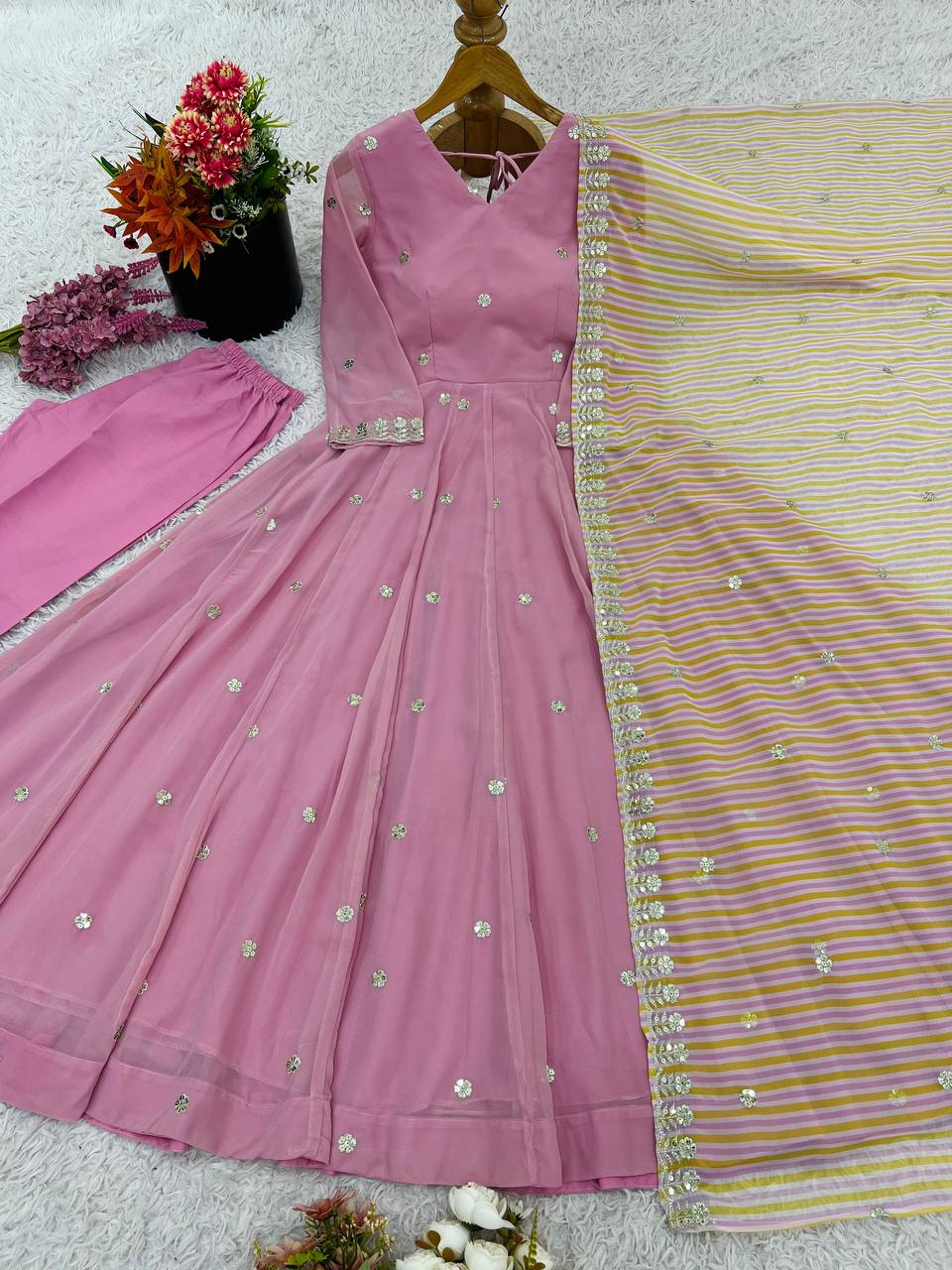 Designer Baby Pink Color Faux Georgette Anarkali Suit