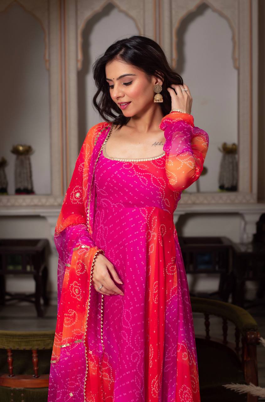 Receptions Wear Pink Color Faux Georgette Anarkali Set