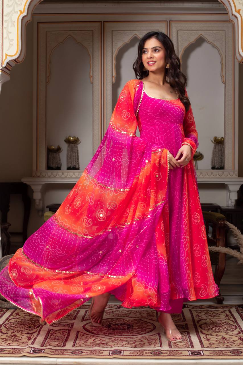 Receptions Wear Pink Color Faux Georgette Anarkali Set