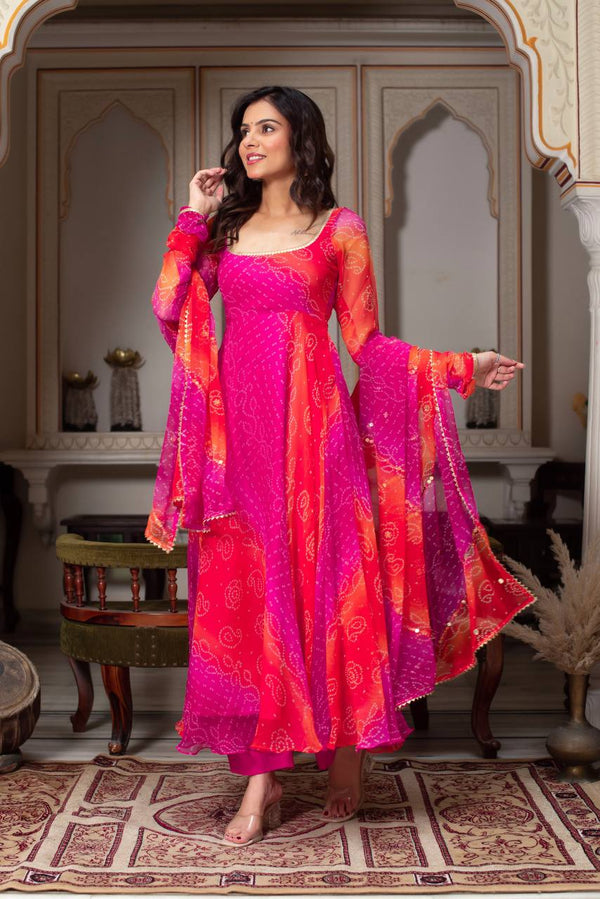 Receptions Wear Pink Color Faux Georgette Anarkali Set