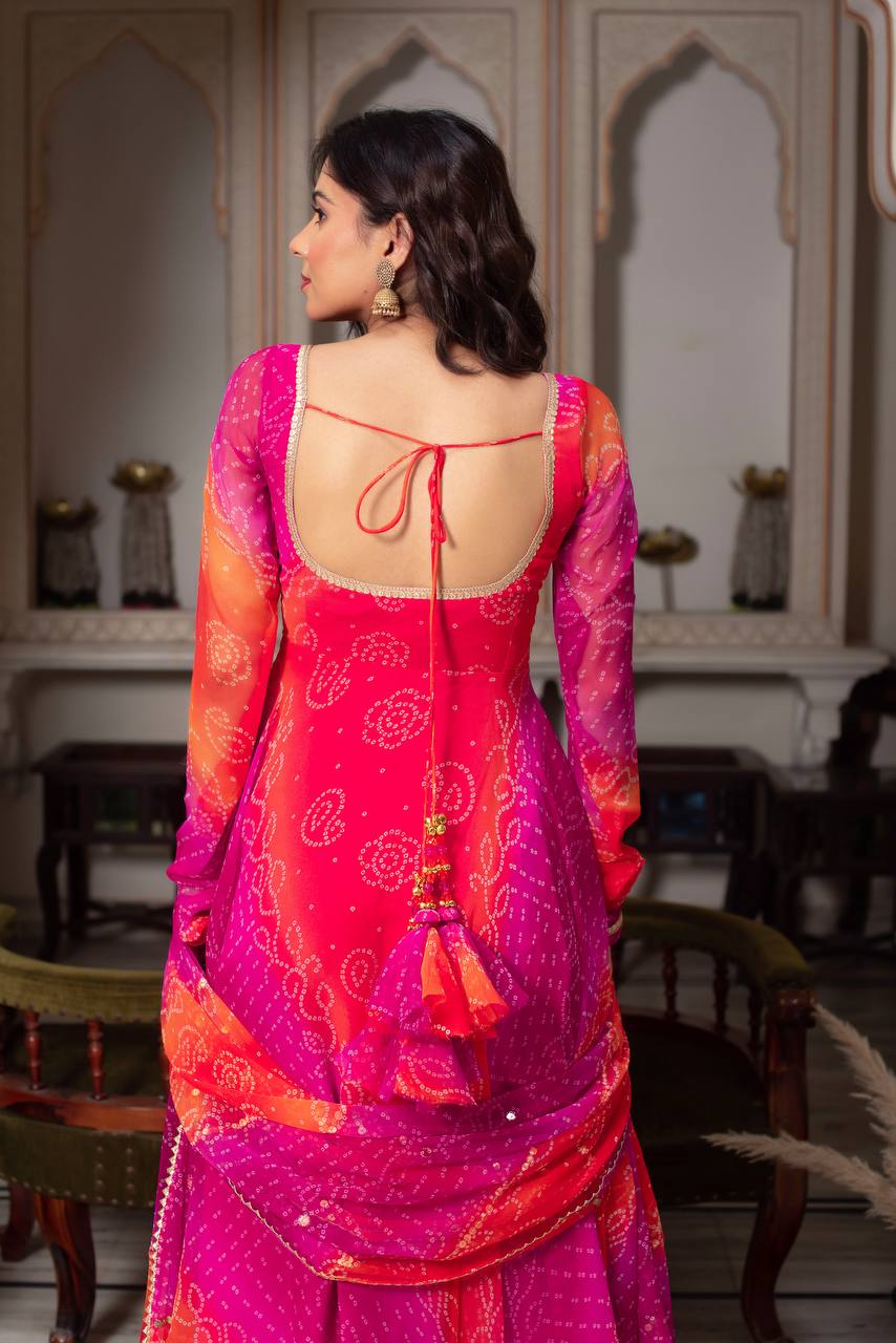 Receptions Wear Pink Color Faux Georgette Anarkali Set