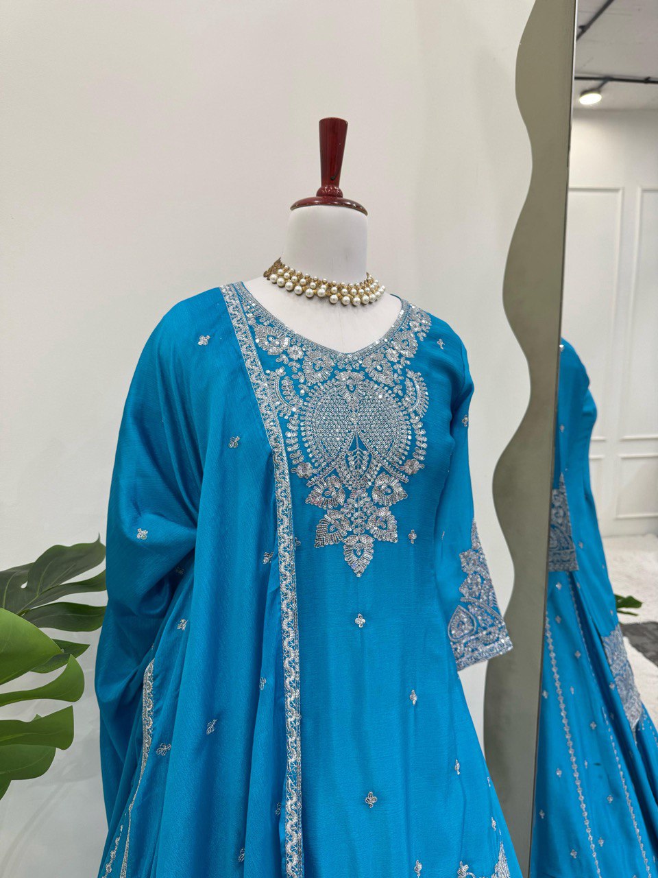 Gorgeous Sky Blue Color Embroidered Designer Top With Lehenga