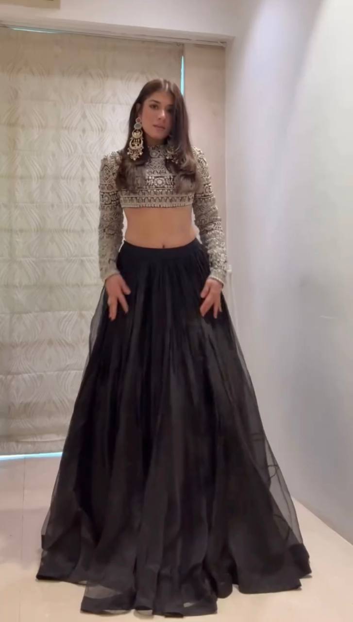 Elegant Black Color Organza Embroidery Lehenga Choli Set