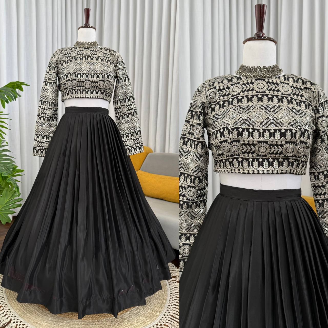 Elegant Black Color Organza Embroidery Lehenga Choli Set