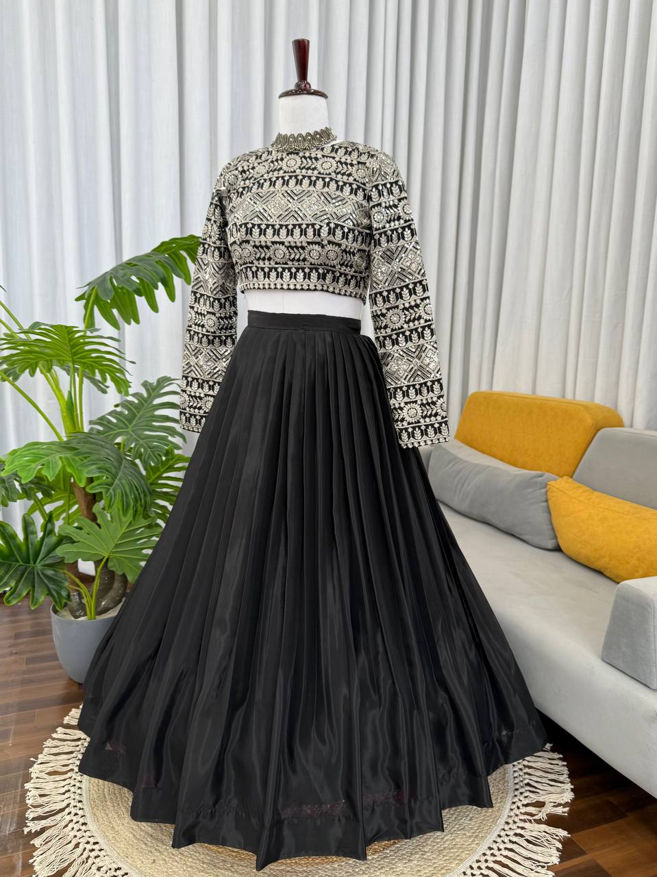 Elegant Black Color Organza Embroidery Lehenga Choli Set