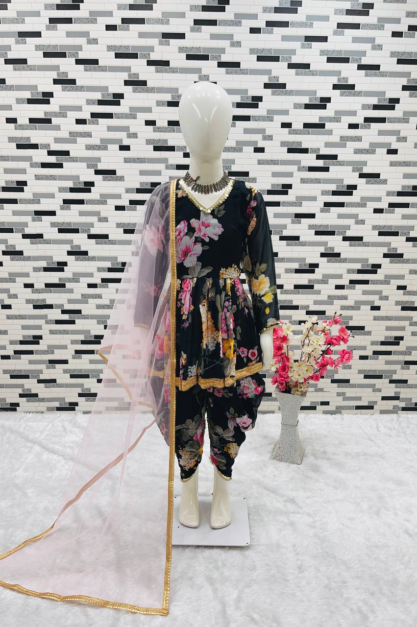 Designer Black Color Heavy Fox Georgette Printed Dhoti Salwar Suit