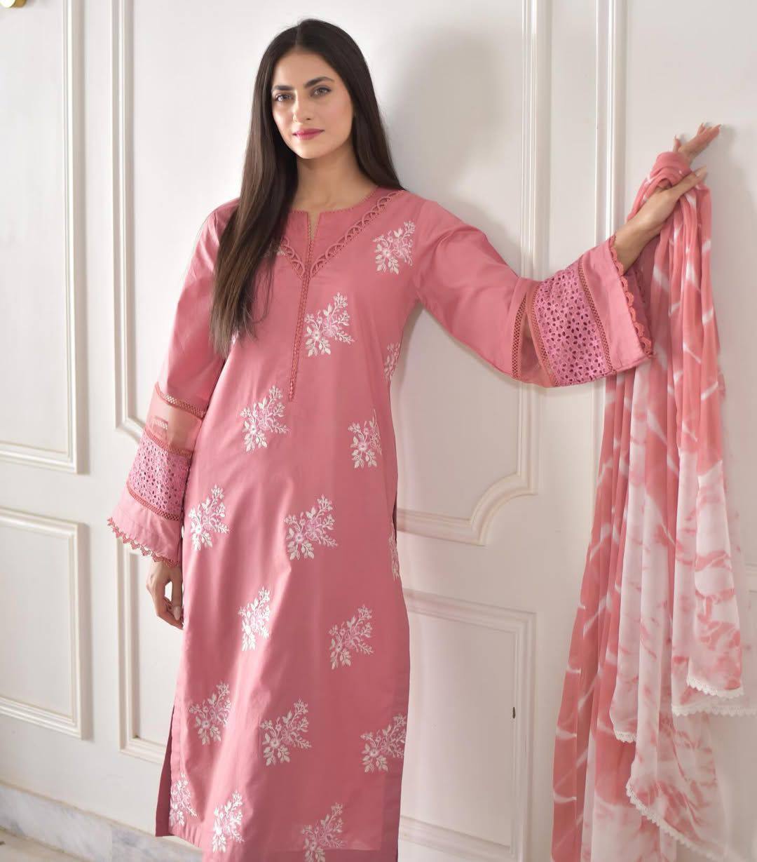 Outstanding Baby Pink Color Roman Silk With Embroidery Work Salwar Suit