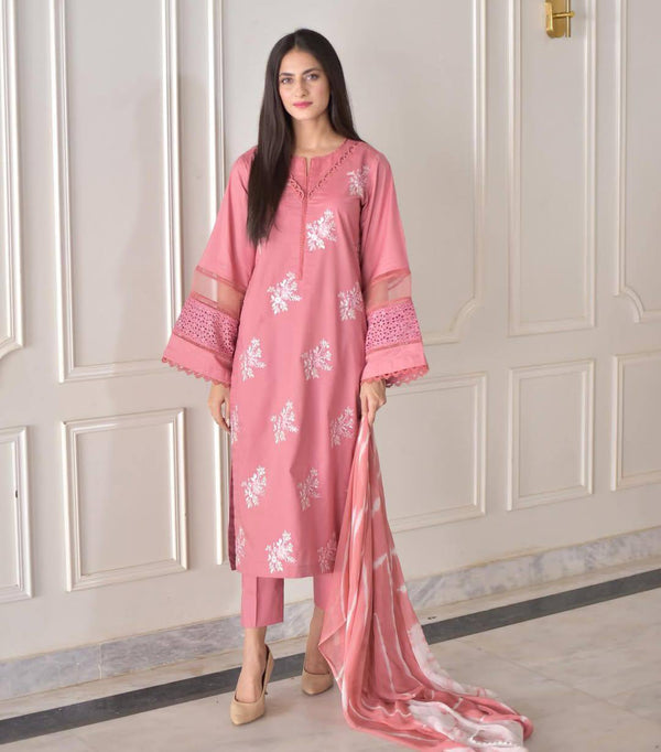 Outstanding Baby Pink Color Roman Silk With Embroidery Work Salwar Suit