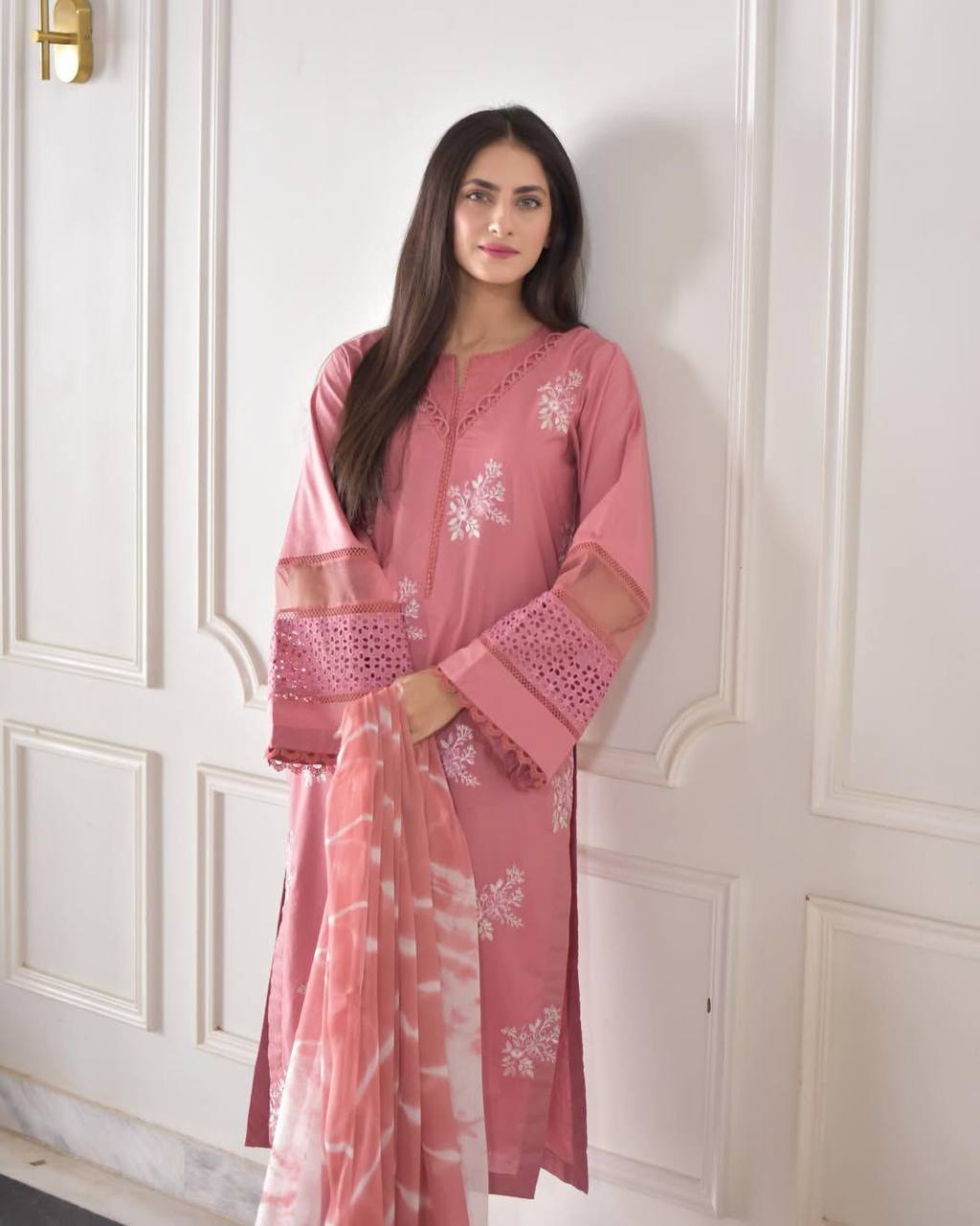 Outstanding Baby Pink Color Roman Silk With Embroidery Work Salwar Suit