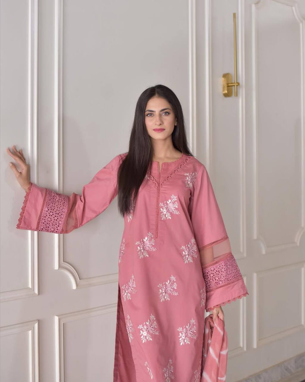 Outstanding Baby Pink Color Roman Silk With Embroidery Work Salwar Suit