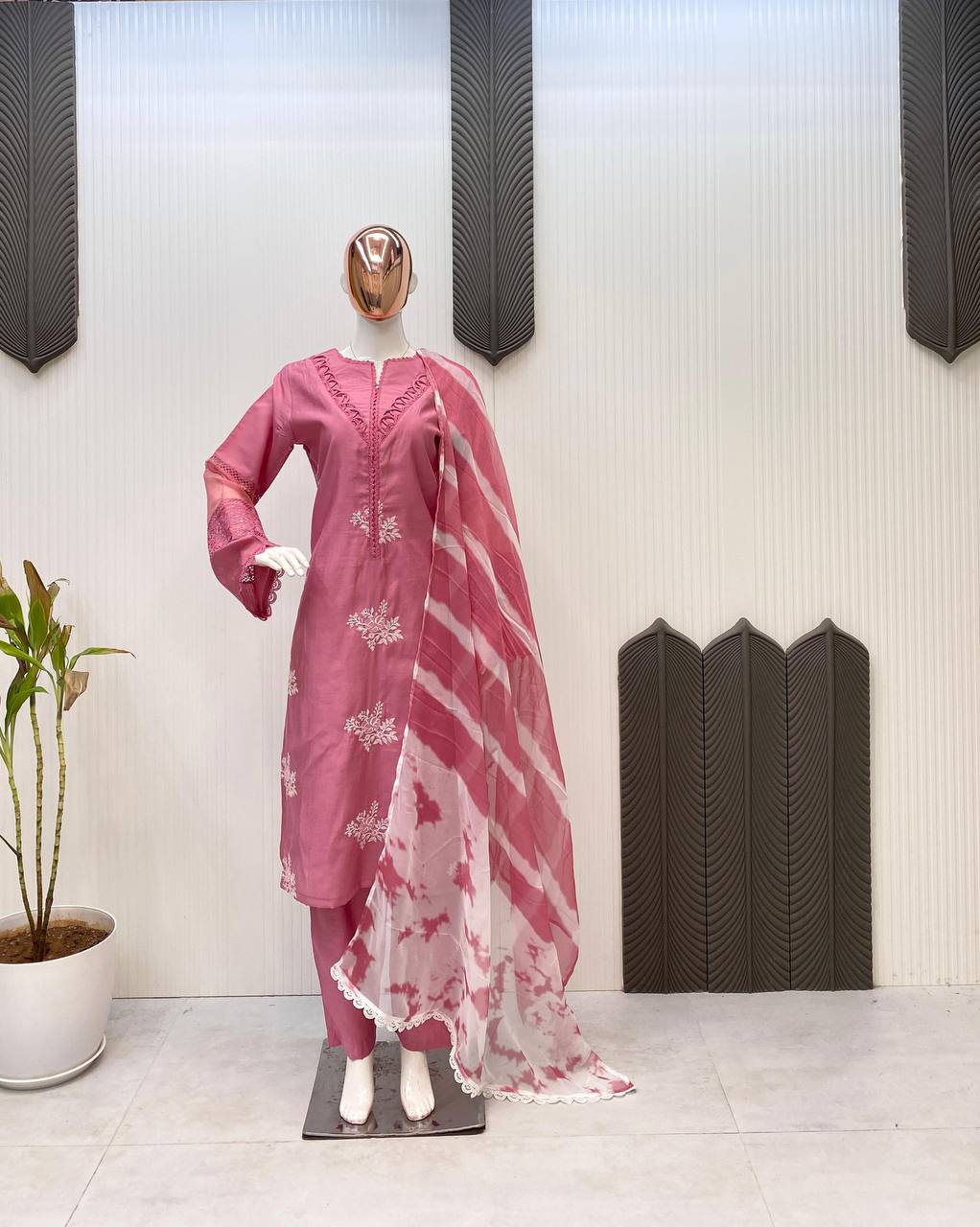 Outstanding Baby Pink Color Roman Silk With Embroidery Work Salwar Suit