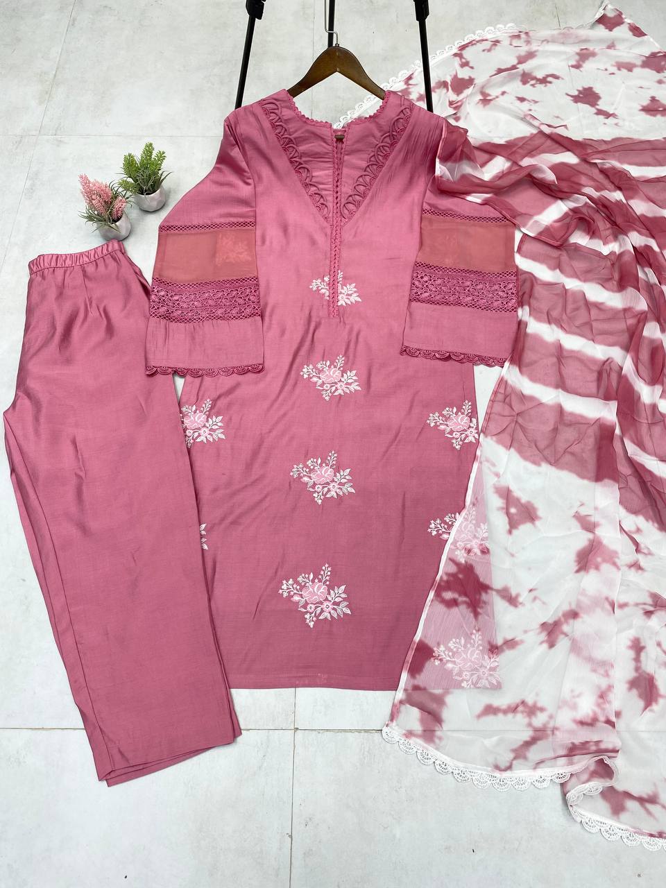 Outstanding Baby Pink Color Roman Silk With Embroidery Work Salwar Suit