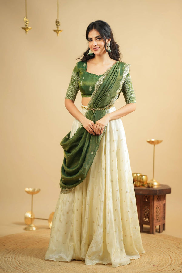 Beautiful Off White Color Designer South Style Lehenga Choli