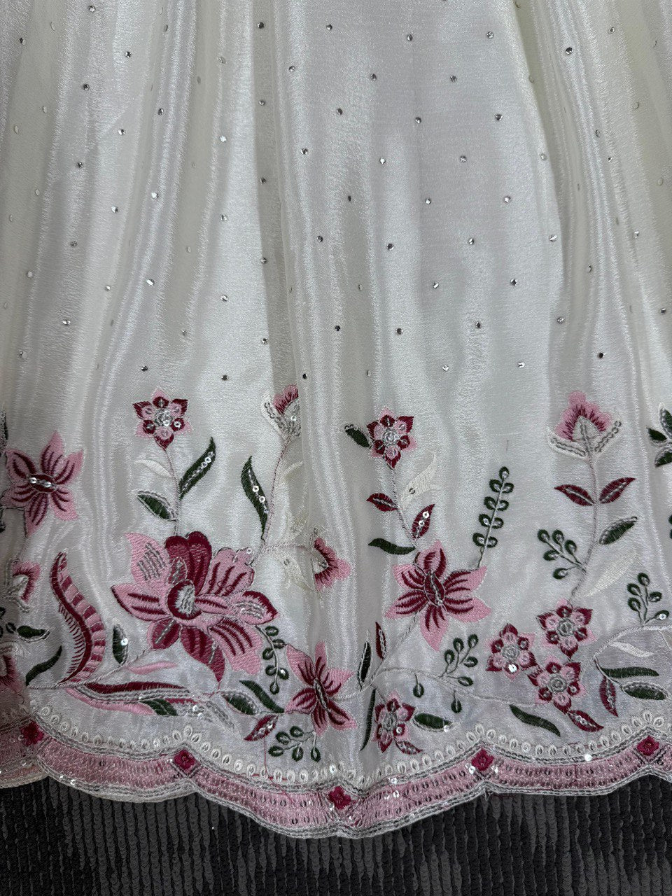 Embellished Off White Color Chinon Silk Thread With Sequence Work Anarkali Gown