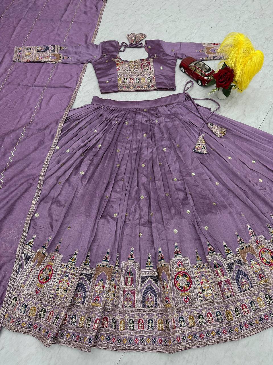 Traditional Wear Light Purple Color Pure Vichitra Heavy Embroidery Coading Sequence Thread Work Lehenga Choli