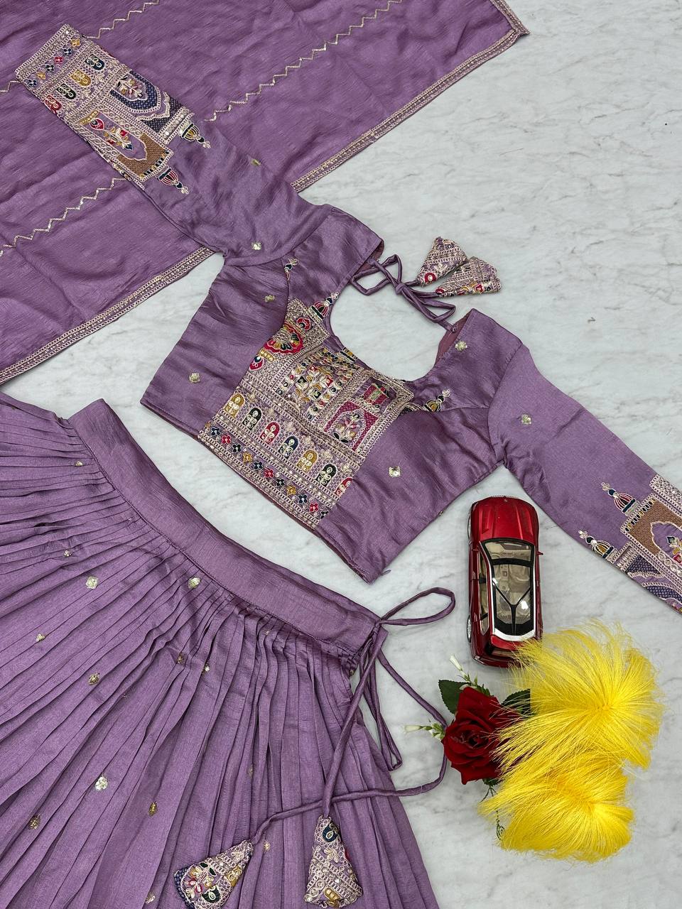 Traditional Wear Light Purple Color Pure Vichitra Heavy Embroidery Coading Sequence Thread Work Lehenga Choli