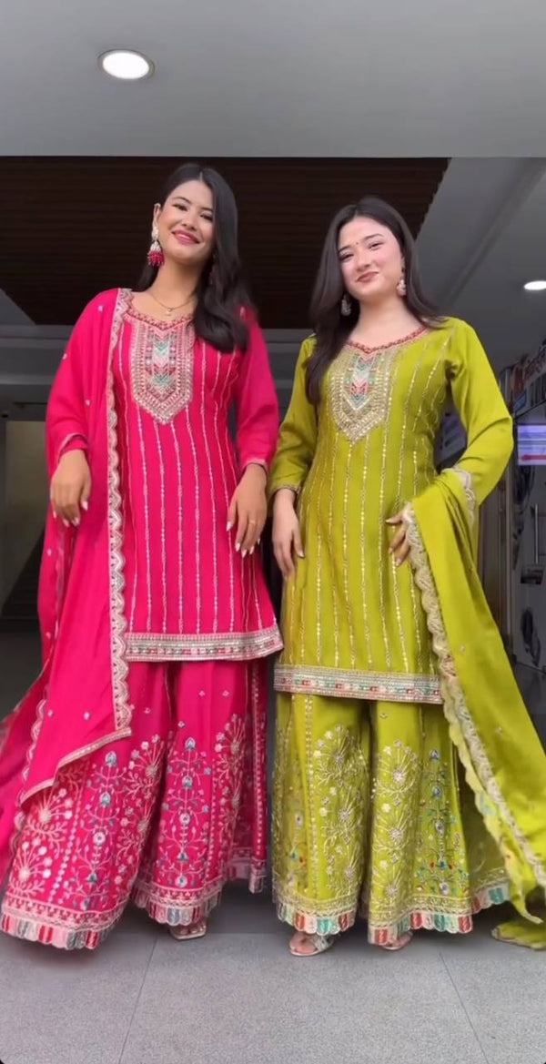 Gorgeous Embroidered Designer Palazzo Suit