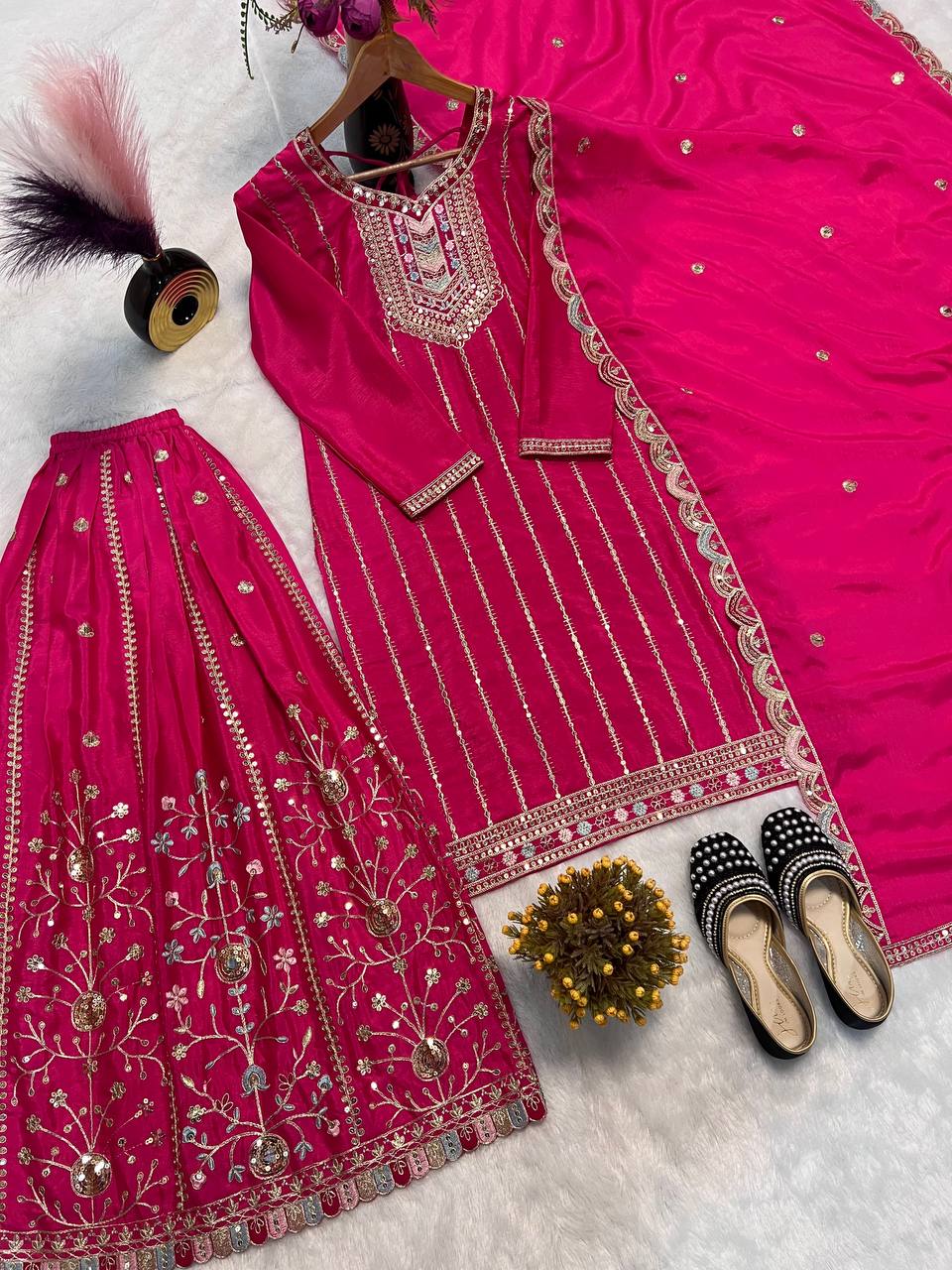 Gorgeous Embroidered Designer Palazzo Suit