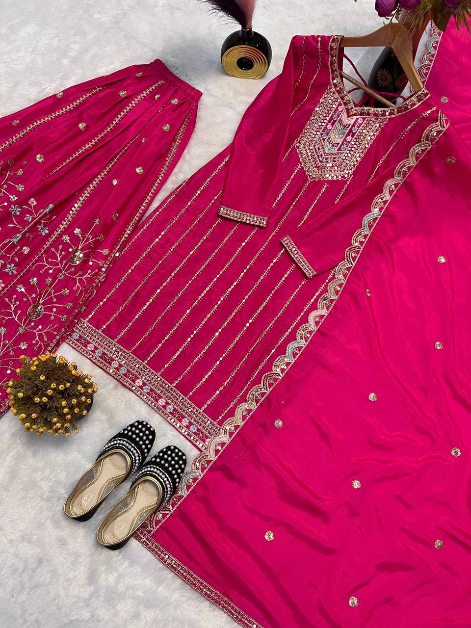 Gorgeous Embroidered Designer Palazzo Suit